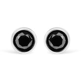 .925 Sterling Silver 1.00 Cttw Round Brilliant-Cut Black Diamond Bezel-Set Stud Earrings With Screw Backs (Fancy Color-Enhanced, I2-I3 Clarity)